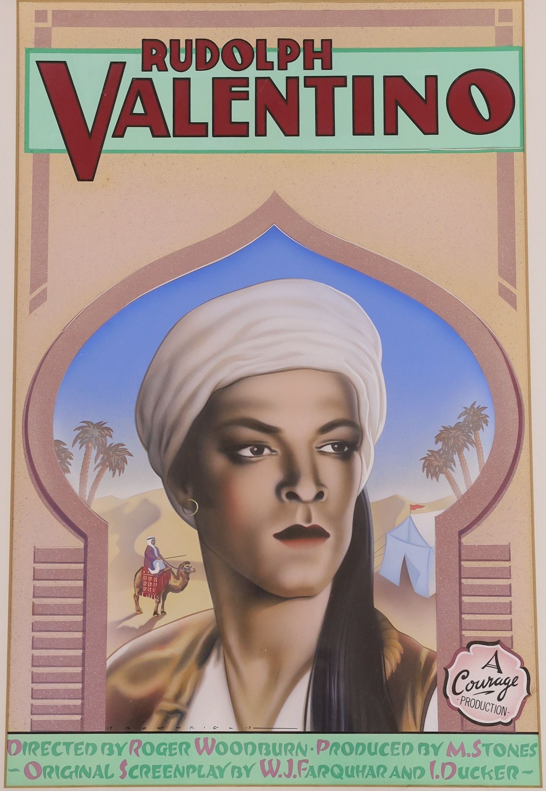 Brownfield, gouache and airbrush, Original artwork for Rudolph Valentino film poster, signed, 57 x 37cm